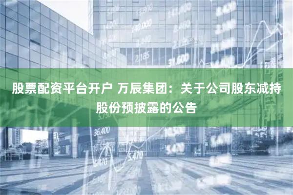 股票配资平台开户 万辰集团：关于公司股东减持股份预披露的公告